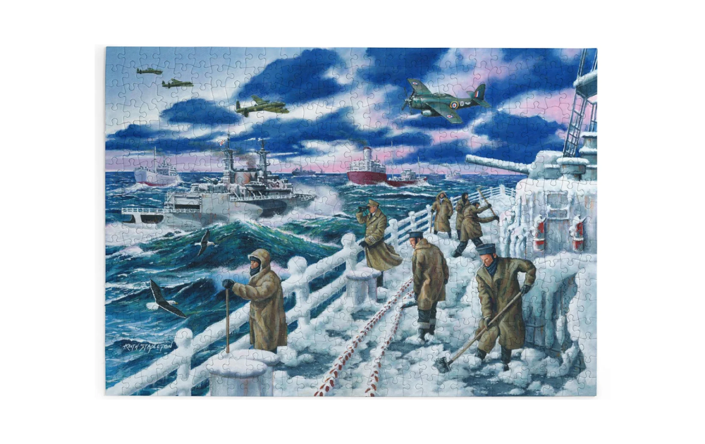 Arctic Convoy BIG 500 Piece Jigsaw Puzzle by House of Puzzles depicting a dramatic ocean scene with military ships