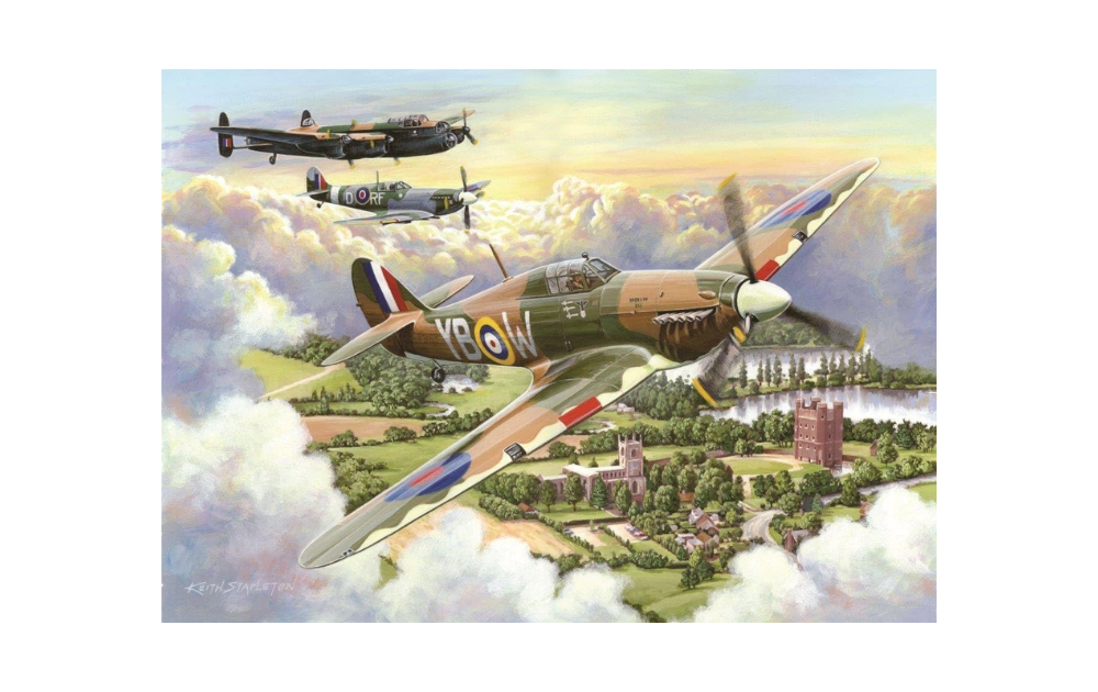 House of Puzzles Big 500 piece jigsaw featuring vintage planes flying over a scenic landscape
