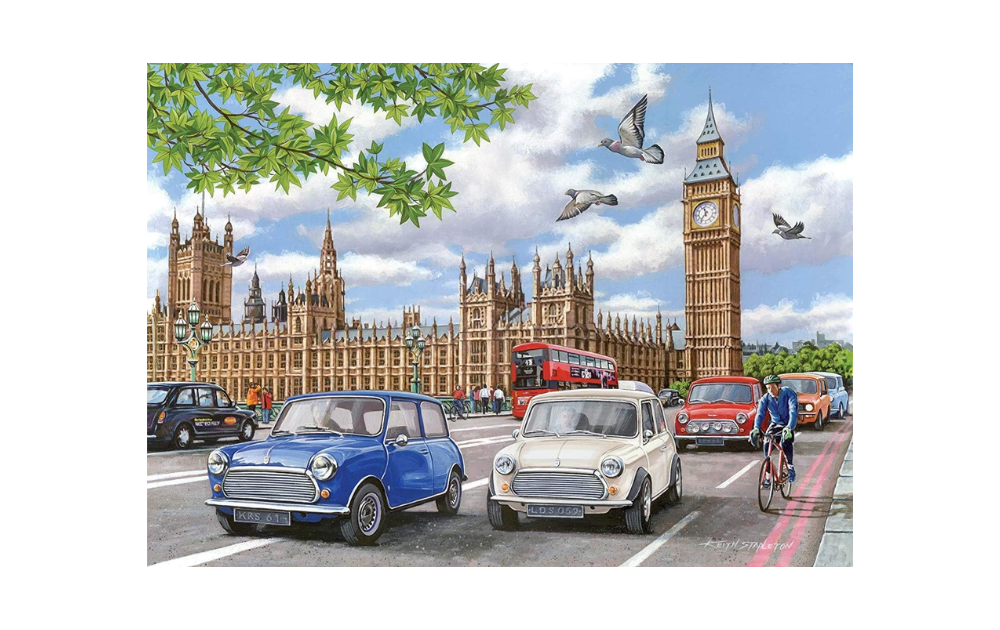 House of Puzzles big puzzle featuring a London classic cars scene with Big Ben and iconic vehicles