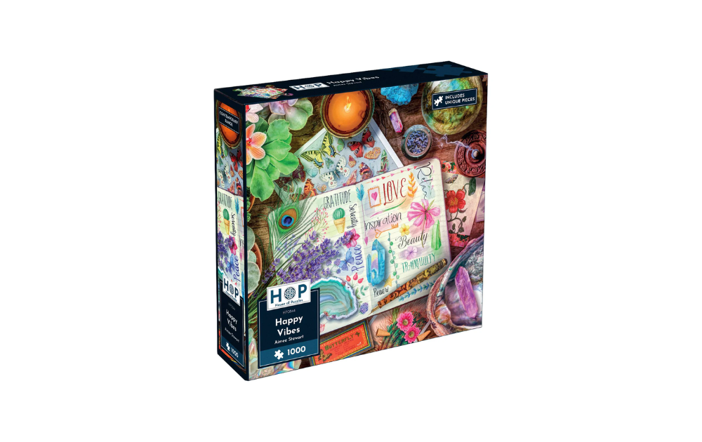 Happy Vibes 1000 Piece Jigsaw Puzzle from House of Puzzles featuring vibrant floral designs and colourful accents