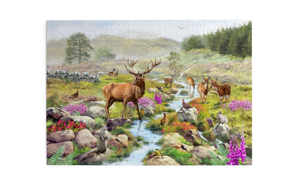 Highland Majesty 1000 Piece Jigsaw Puzzle by House of Puzzles featuring deer in a scenic landscape
