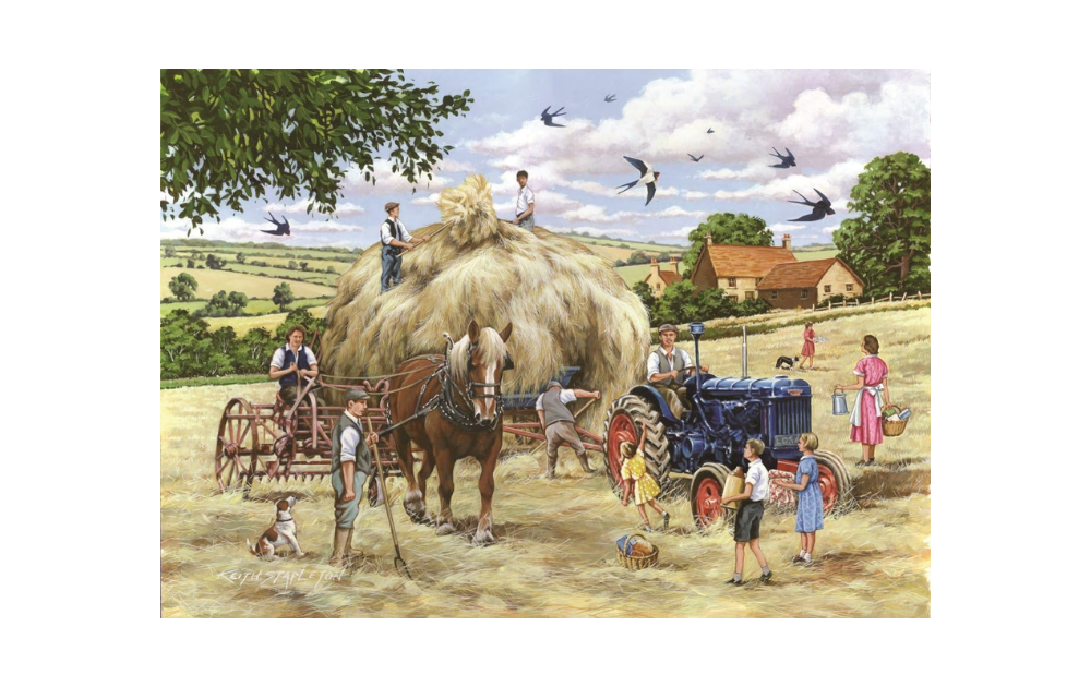 House of Puzzles Making Hay 500 Piece Puzzle featuring a countryside haymaking scene