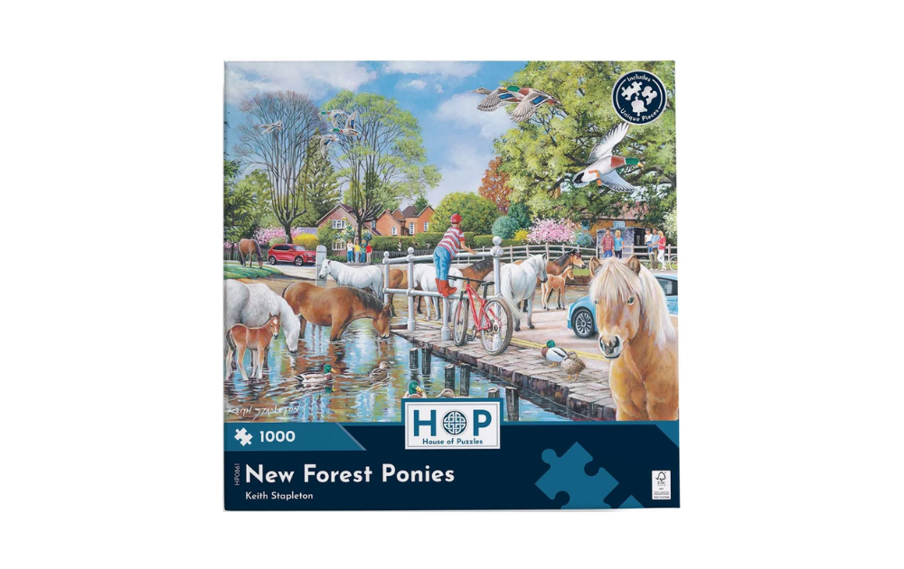 New Forest Ponies 1000 Piece Jigsaw Puzzle by House of Puzzles featuring horses near a scenic rural area