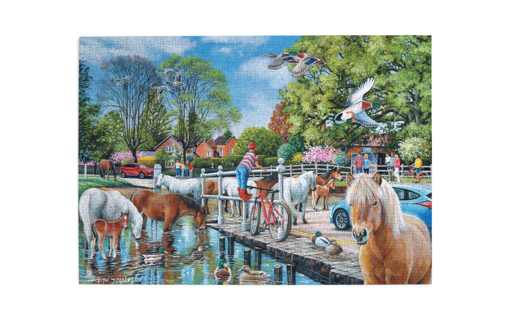 New Forest Ponies 1000 Piece Jigsaw Puzzle by House of Puzzles featuring ponies near a pond