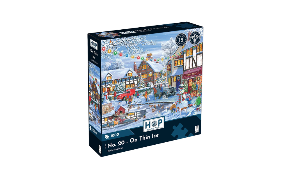 No 20 - On Thin Ice 1000 Piece Find the Differences Jigsaw Puzzle from House of Puzzles featuring a winter village scene