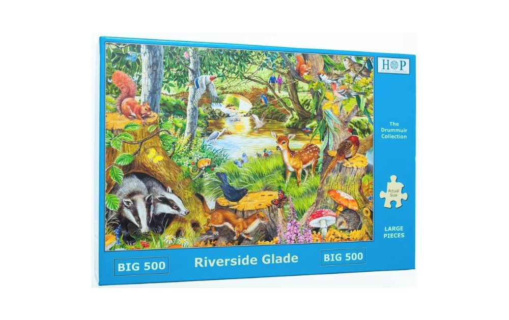 Riverside Glade puzzle by House of Puzzles featuring vibrant wildlife and lush scenery in a 500 piece design