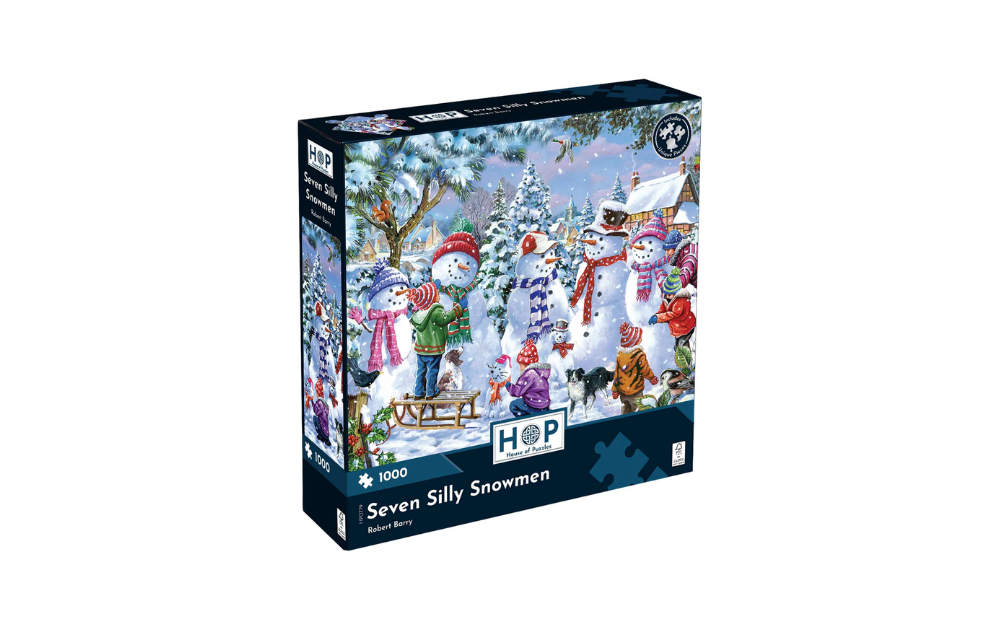 Seven Silly Snowmen 1000 Piece Jigsaw Puzzle by House of Puzzles with playful snowmen in a winter scene