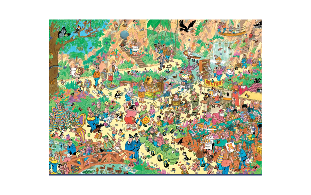 Jan Van Haasteren 1000 Piece Flutterly Fabulous Jigsaw Puzzle featuring a vibrant, detailed scene of people enjoying a lively outdoor festival.