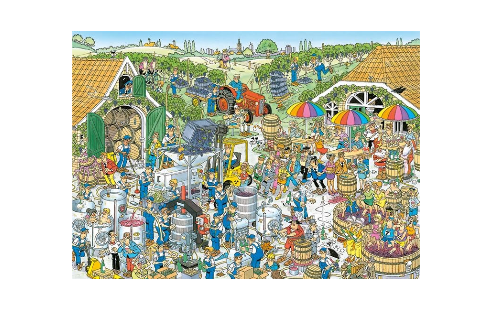 The Winery Jan van Haasteren Comic 3000 piece wine themed jigsaw featuring a lively vineyard scene