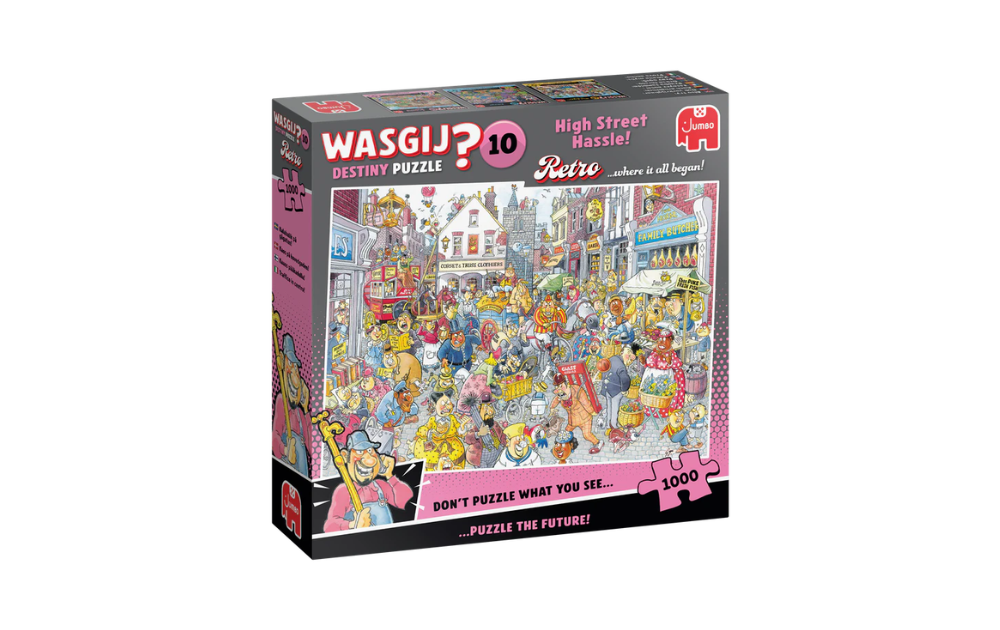 Wasgij 1000 Piece High Street Hassle Jigsaw Puzzle featuring a busy town scene with humorous characters