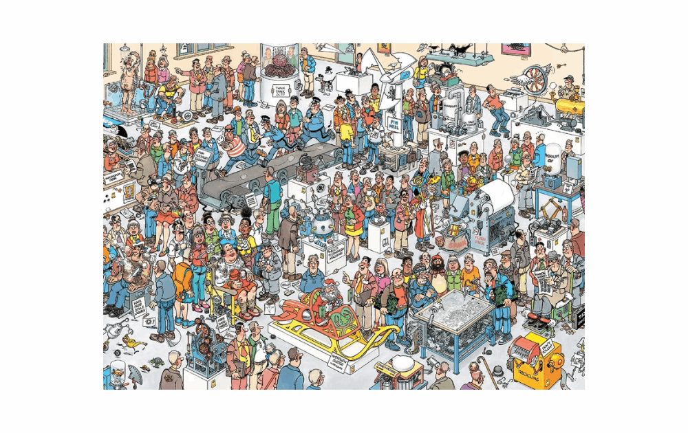 Jan Van Haasteren Futureproof Fair jigsaw puzzle featuring a vibrant, detailed scene with numerous characters