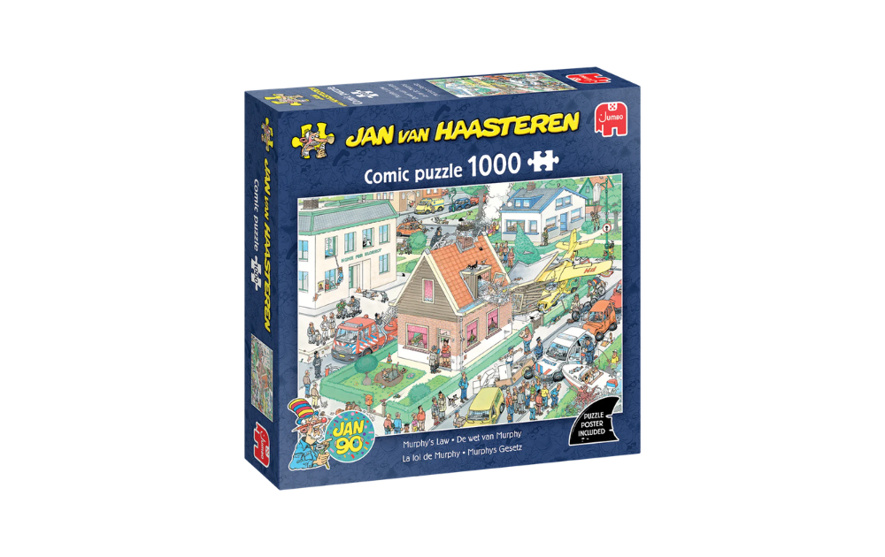 Murphy's Law 1000 Piece Jan Van Haasteren Jigsaw Puzzle by Jumbo featuring a humorous chaotic scene