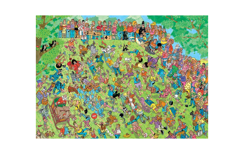 Seize the Cheese 1000 Piece Jan Van Haasteren Jigsaw Puzzle by Jumbo featuring a vibrant chaotic scene