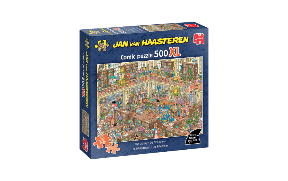 The Library 500XL Piece Jan Van Haasteren Jigsaw Puzzle By Jumbo featuring a detailed comic book scene