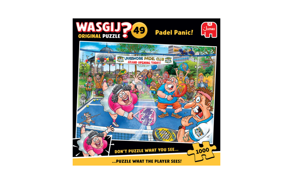 Wasgij Original 49 - Padel Panic 1000 Piece Jigsaw Puzzle by Jumbo featuring a lively sports scene