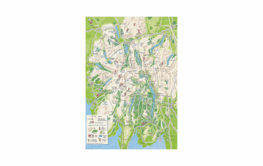Lake District map jigsaw puzzle with detailed terrain features and landmarks for puzzle enthusiasts