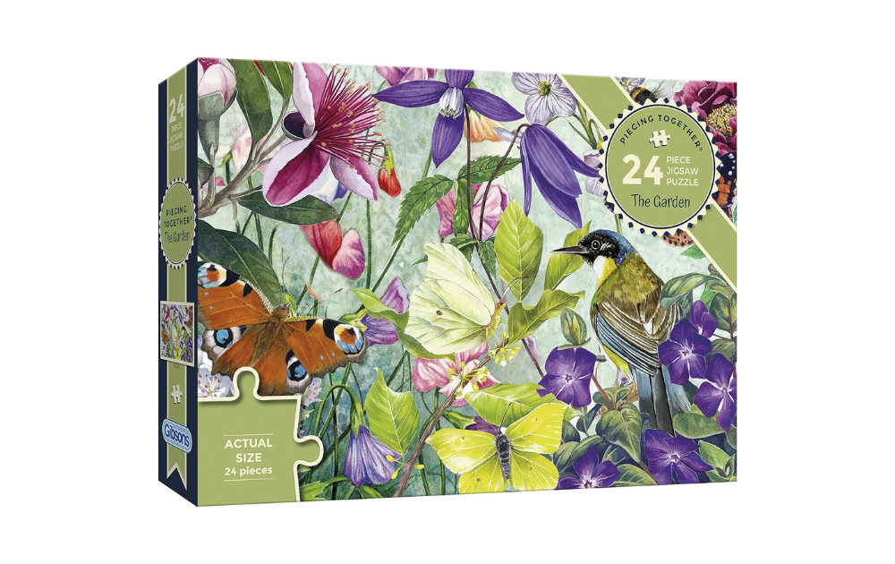 Gibsons 24 Piece Large Piece Jigsaw Dementia Puzzle featuring vibrant flowers and birds