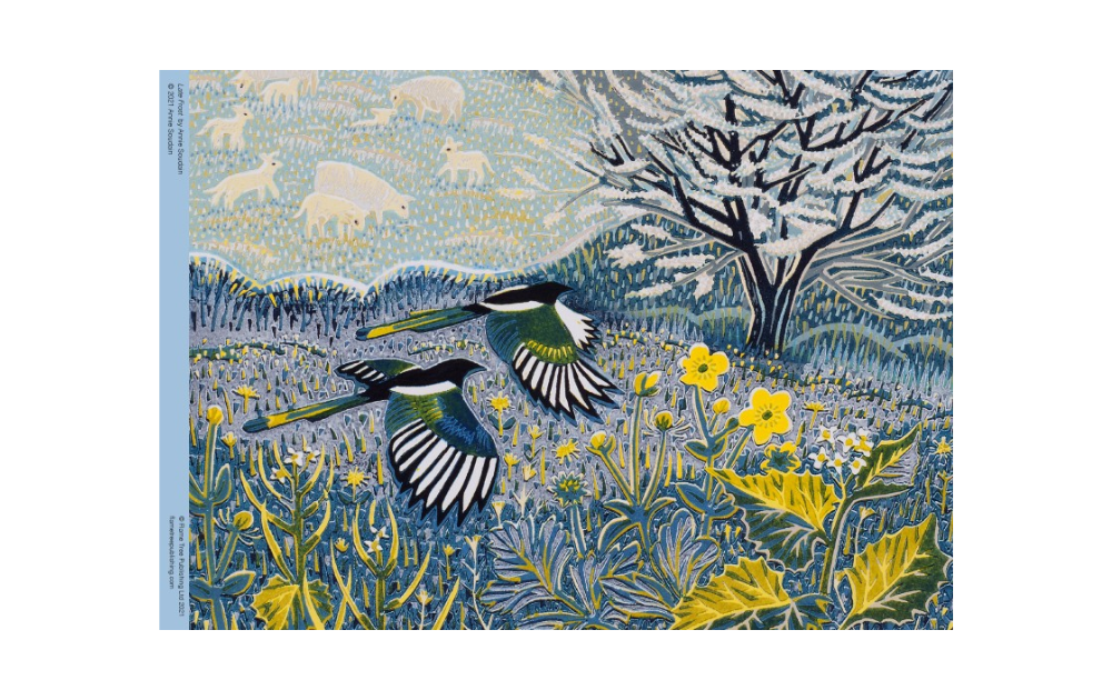 Late Frost Annie Soudain puzzle 500 pieces featuring colorful birds and a scenic landscape