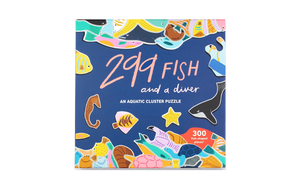 299 Fish and a Diver puzzle by Laurence King featuring colorful aquatic creatures in a vibrant design