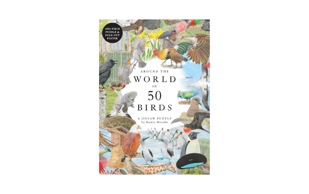 Around the World in 50 Birds puzzle by Laurence King featuring diverse bird illustrations in a 1000 piece jigsaw format