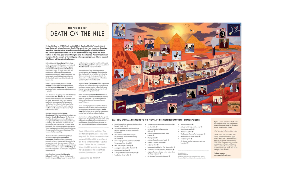 Death on the Nile - The World of Agatha Christie 1000 Piece Jigsaw Puzzle by Laurence King featuring vibrant scenes from the novel