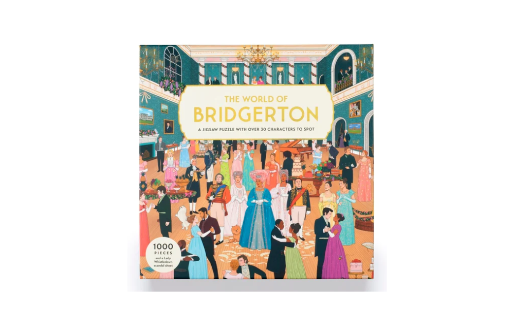 The World of Bridgerton jigsaw 1000 piece puzzle featuring a colorful ball scene from the popular series