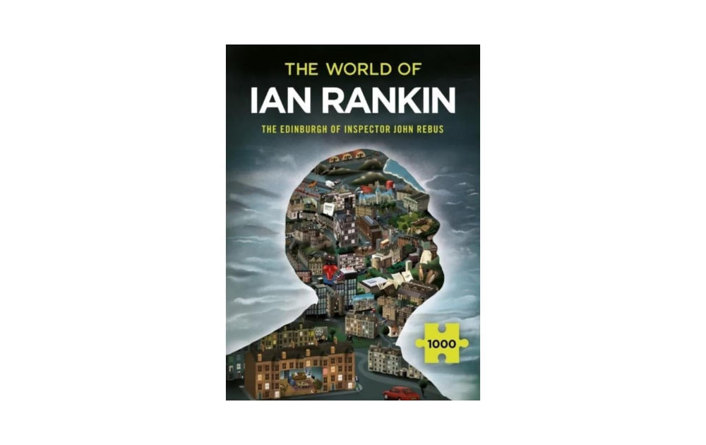 The World of Ian Rankin jigsaw featuring a silhouette filled with Edinburgh landmarks and details from the series