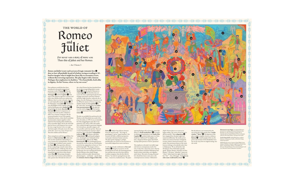 The World of Romeo & Juliet 1000 Piece Jigsaw Puzzle by Laurence King featuring a vibrant illustrated scene