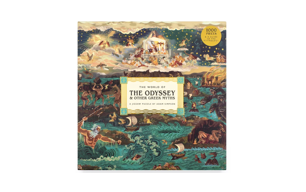 The World of The Odyssey & Other Greek Myths 1000 Piece Jigsaw Puzzle by Laurence King featuring vibrant mythological scenes
