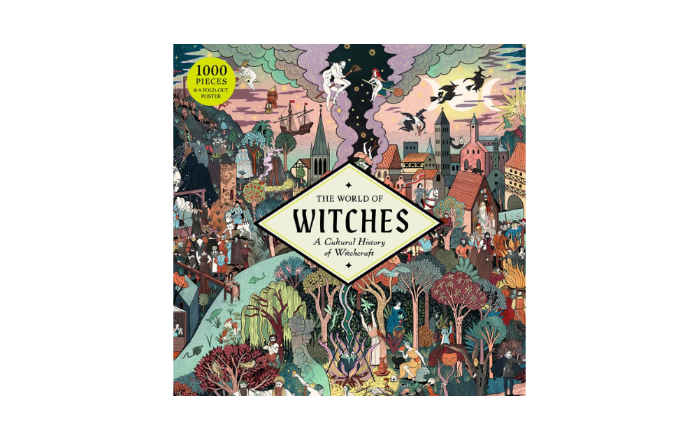 The World of Witches 1000 Piece Jigsaw Puzzle by Laurence King featuring a vibrant witch-themed scene