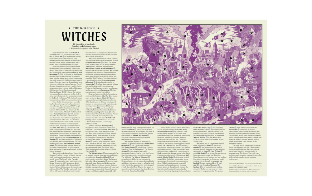 The World of Witches 1000 Piece Jigsaw Puzzle by Laurence King featuring a whimsical, purple-hued witch scene