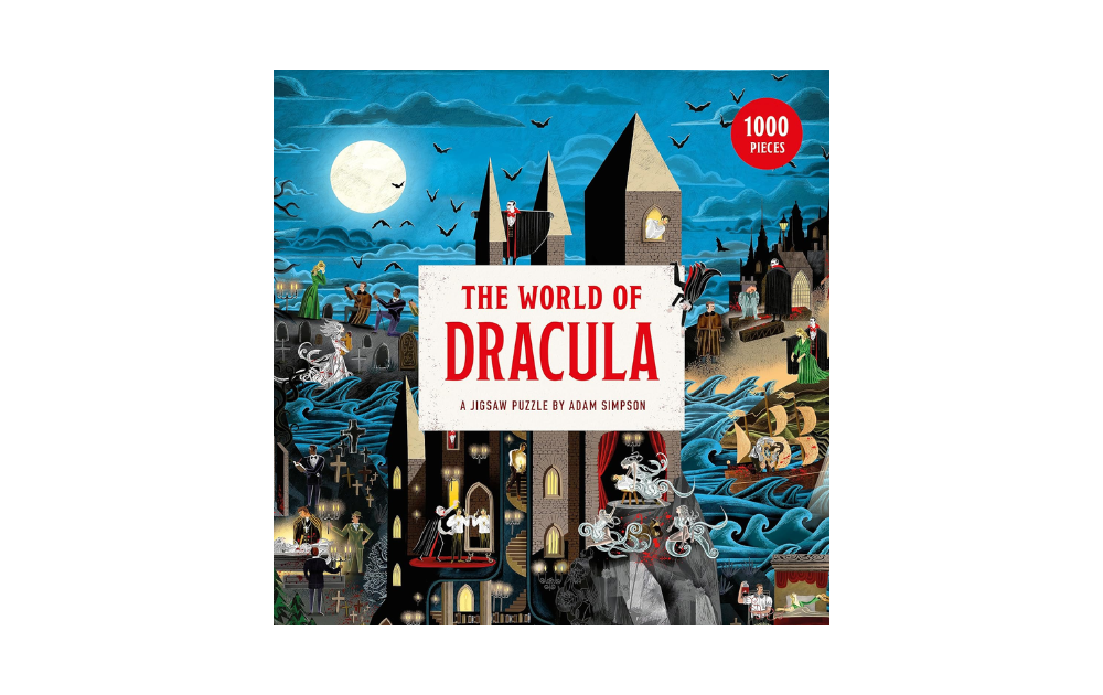 The World of Dracula puzzle featuring a detailed illustration with 1000 pieces for gothic theme enthusiasts