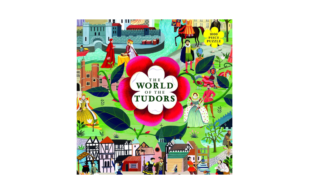 The World of Tudors puzzle by Laurence King featuring vibrant illustrations of Tudor history