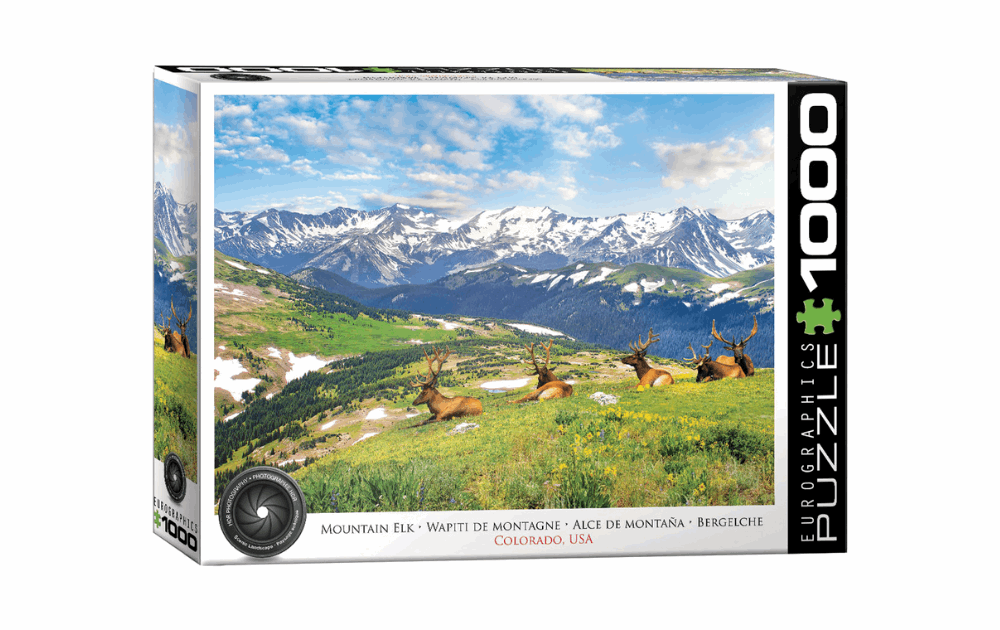 Eurographics Mountain Elks puzzle 1000 pieces featuring a scenic view of elk in the mountains