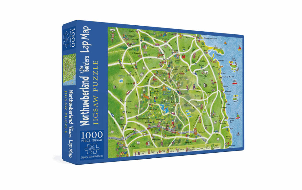 Cardtoons Northumberland map jigsaw puzzle box featuring a colorful illustrated map of the region