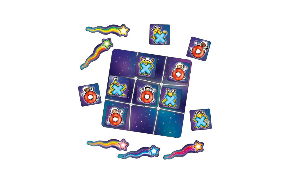 Orchard Toys Astronauts and Crosses Board Game with Colorful Space-Themed Pieces for Kids