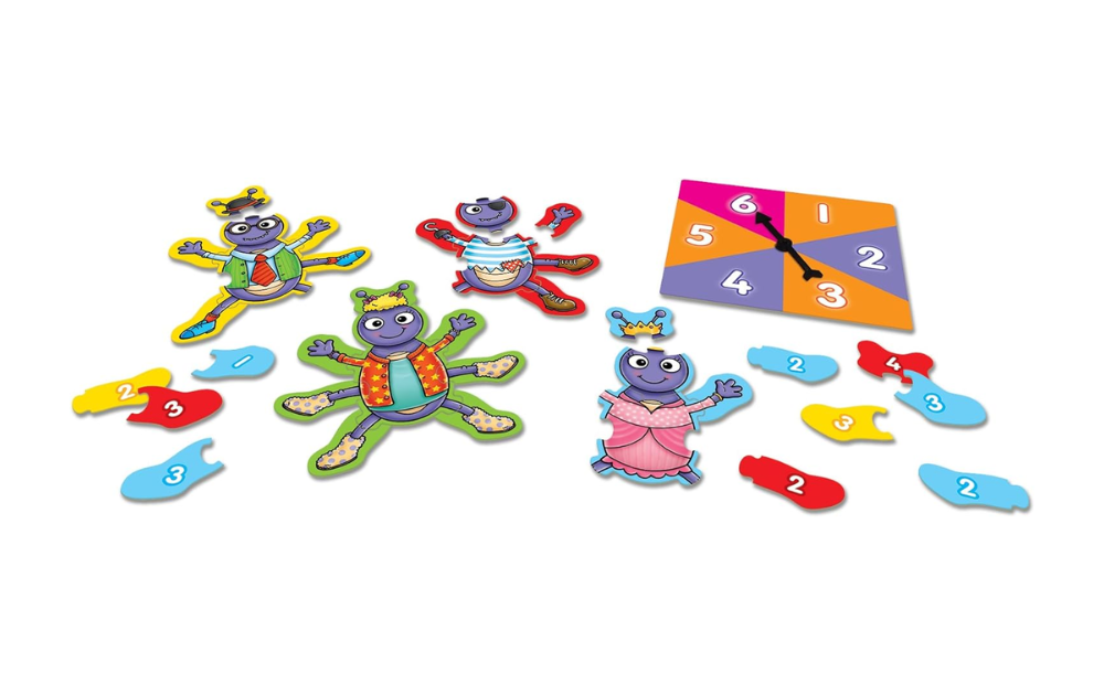 Mini Games Build a Beetle game for kids featuring colorful beetle pieces and a spinner for interactive play
