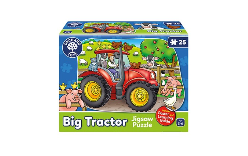Orchard Toys children's tractor jigsaw puzzle with vibrant colors and farm animals in a playful scene