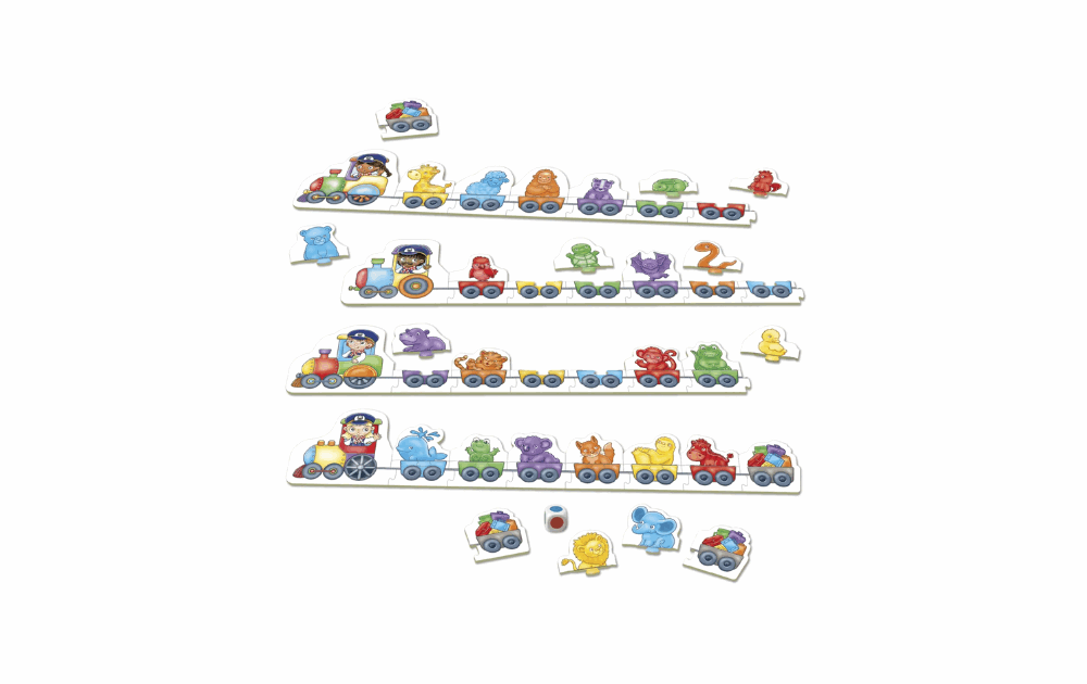 Orchard Toys Colour Match Express game featuring colorful train-themed puzzle pieces for kids