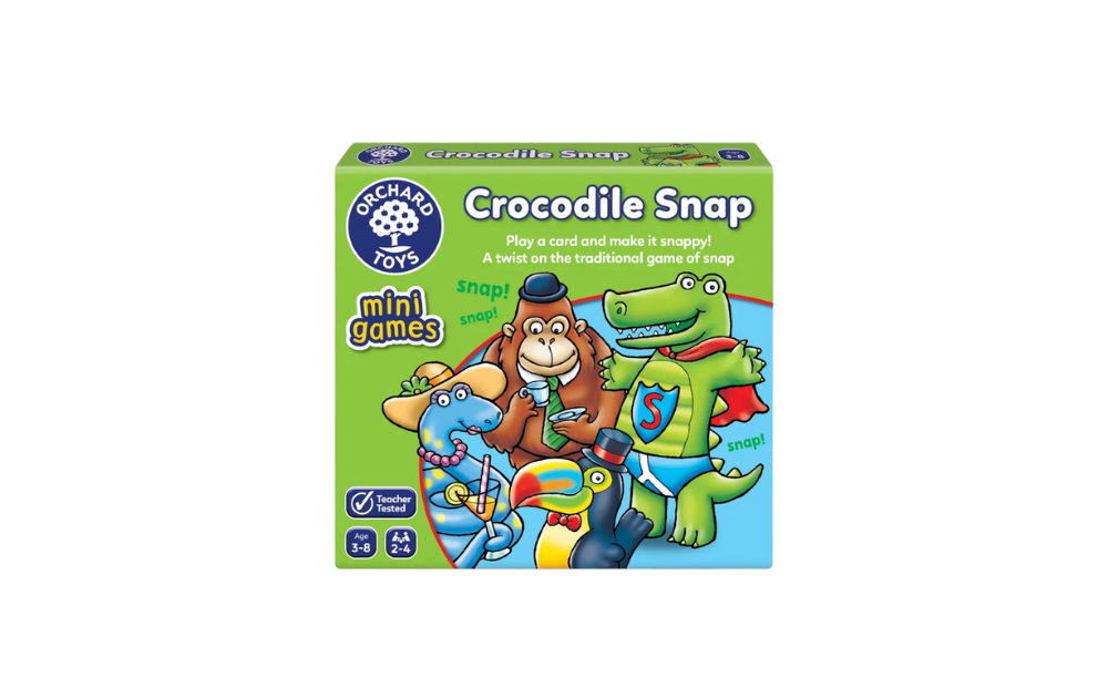 Orchard Toys Crocodile Snap game for kids featuring colorful characters and fun card play