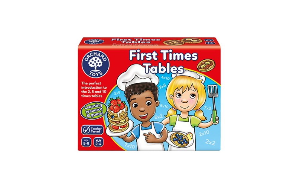 First Times Tables Games by Orchard Toys for kids introducing 2s, 5s, and 10s times tables through engaging puzzles
