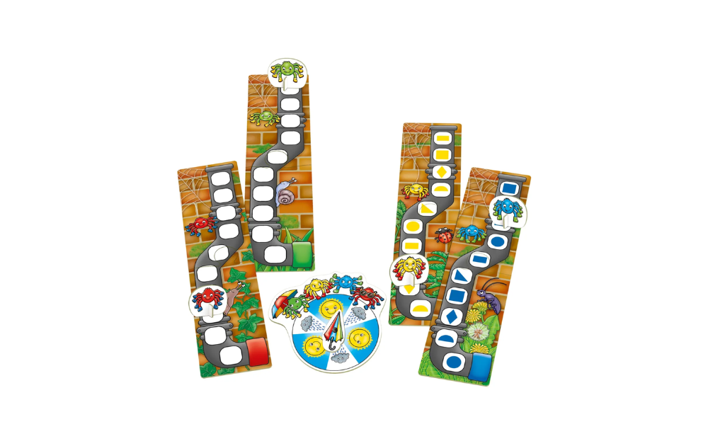 Orchard Toys Insey Winsey Spider game with colorful game boards and spinner for fun family play