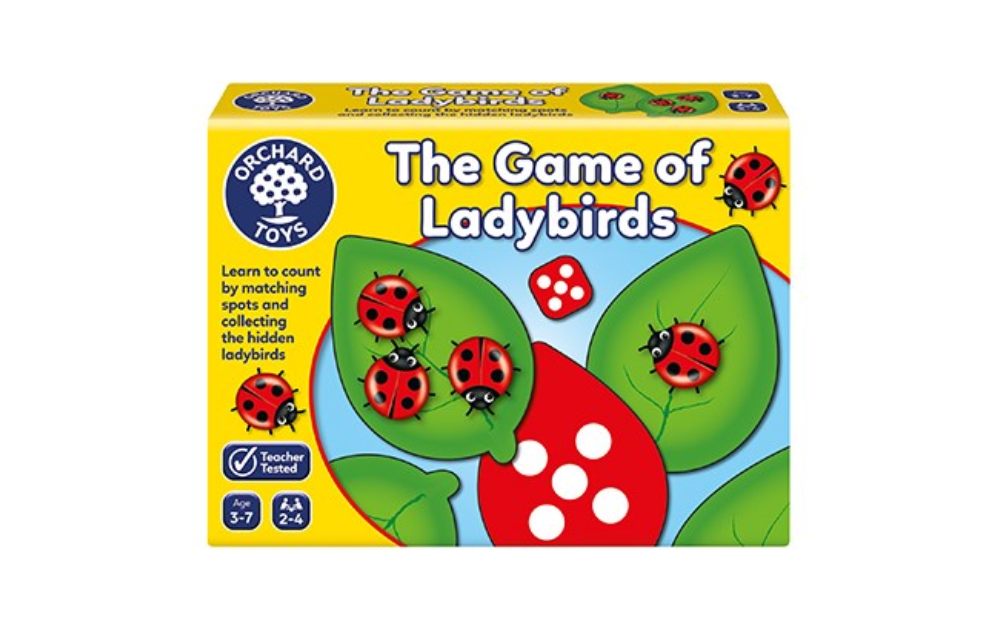 Orchard Toys Ladybirds Game box featuring colorful ladybugs and educational elements for children ages 4-7