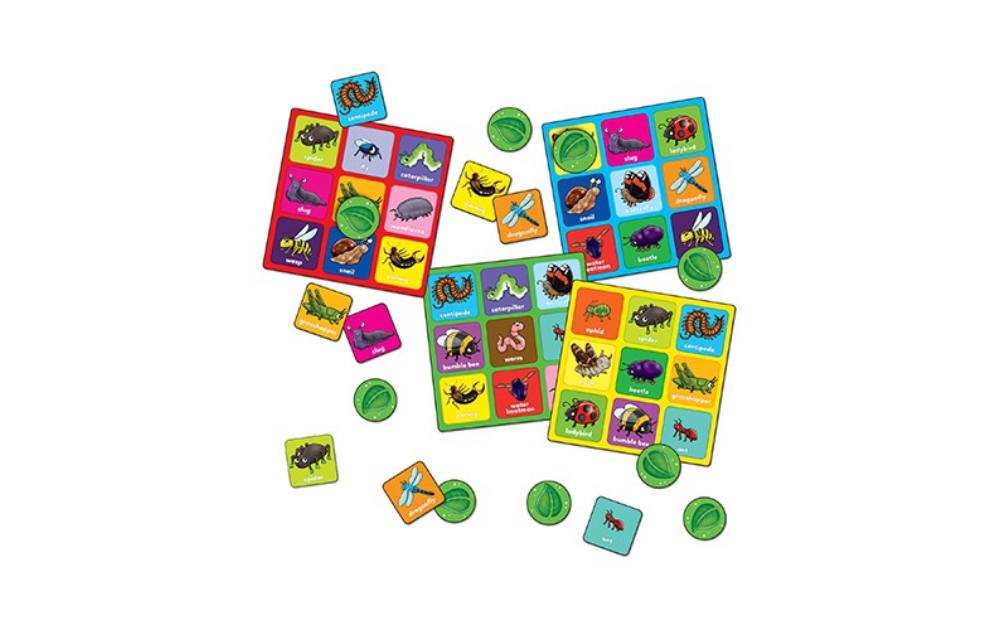 Orchard Toys Little Bug Bingo game with colorful cards and insect tokens for educational fun