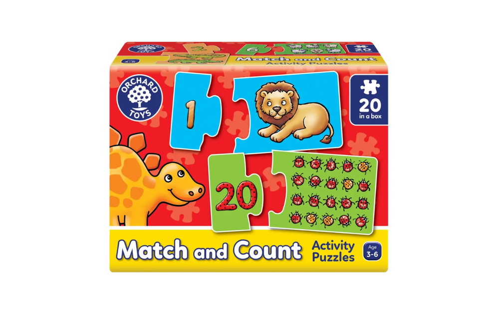 Match and Count Activity 20 Piece Puzzle by Orchard Toys featuring colourful number and animal designs
