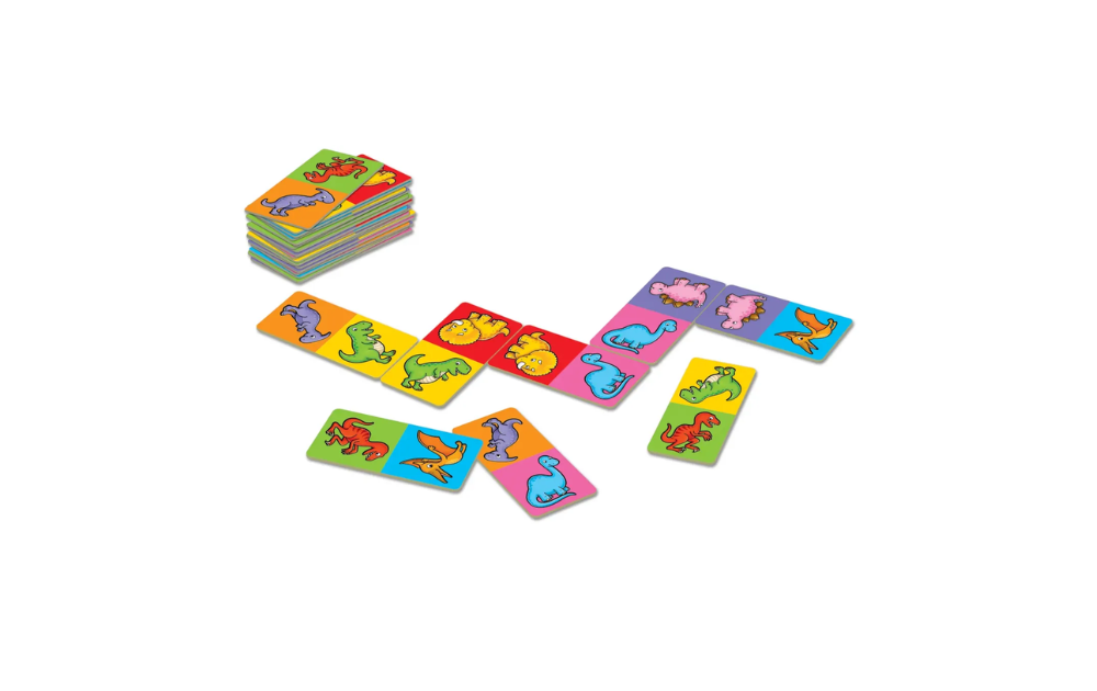Mini Games - Dinosaur Dominoes from Orchard Toys with brightly illustrated dinosaur cards for fun gameplay