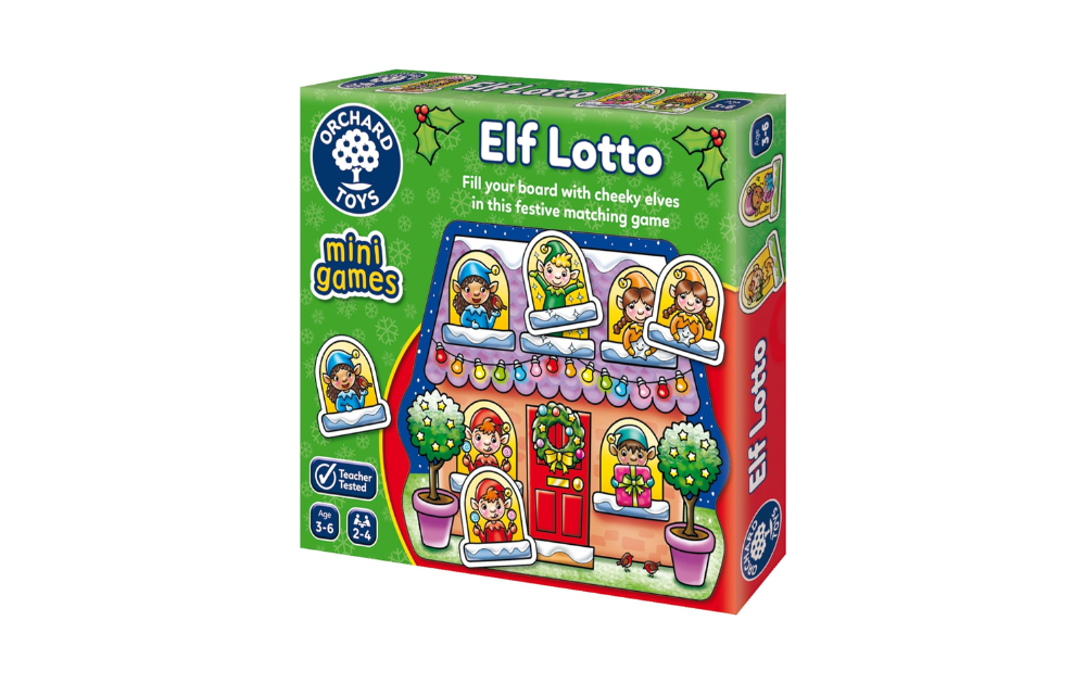 Elf Lotto Puzzle by Orchard Toys featuring festive elves in a fun mini games by Orchard Toys design