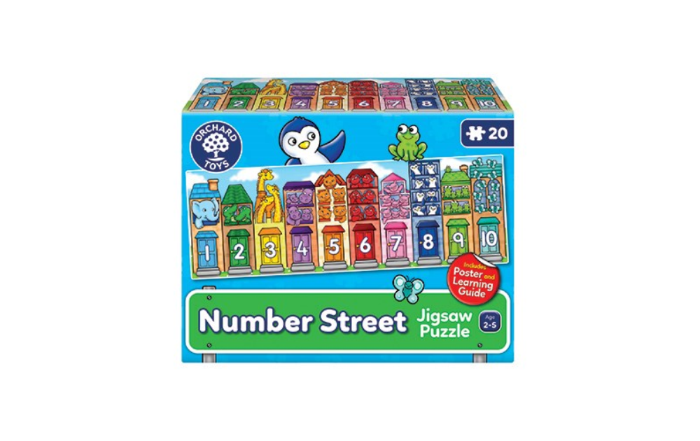 Orchard Toys Number Street jigsaw puzzle with colorful pieces for counting and learning activities