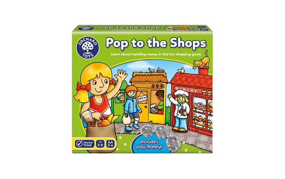 Orchard Toys shopping game Pop to the Shops for learning money handling with play money included