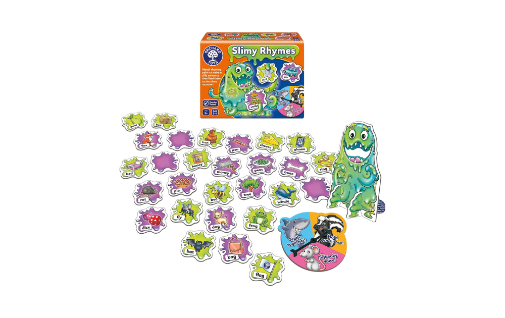 Slimy Rhymes Orchard Toys matching game with colorful monster pieces for fun learning